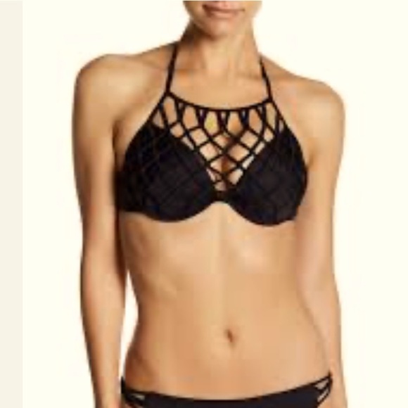 Shade And Shore caged Netted Bikini Top Black 34D - Picture 1 of 6